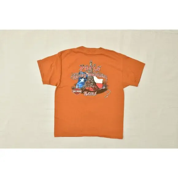 Harley-Davidson Paris Texas T-Shirt Men's Regular Size Large Orange Cotton - Picture 7 of 8